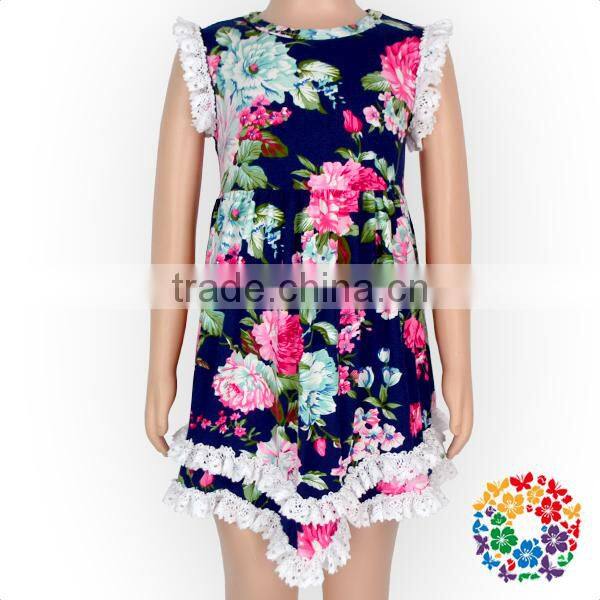 Summer Flower Girl Dresses Navy floral Designer One Piece Party Dress