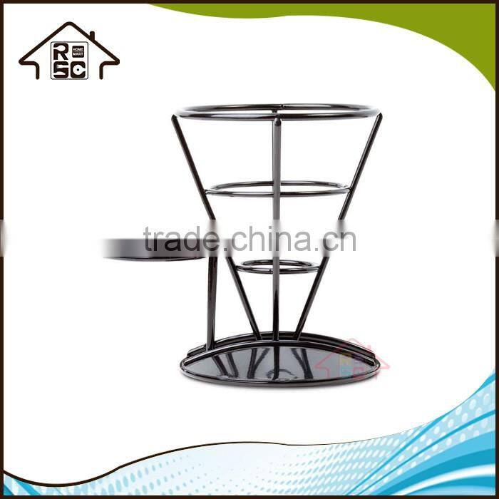 NBRSC Black Metal French Fry Stand with Condiment Bowl Holder