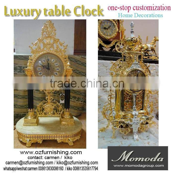 momoda Luxury Royal braroque style gold decorations antique classic home marble basic metal copper desk clock