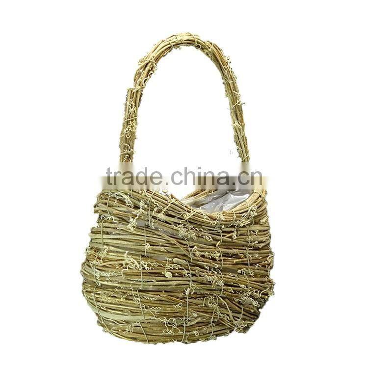 Exquisite natural rattan basket with handle for garden planter