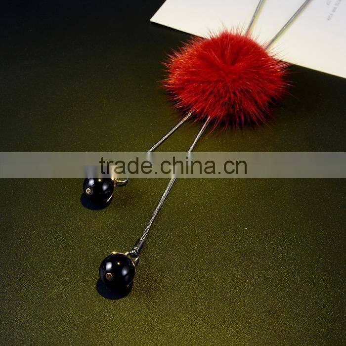hot new Korea pompon necklace mink fur ball long sweater necklace for antumn winter