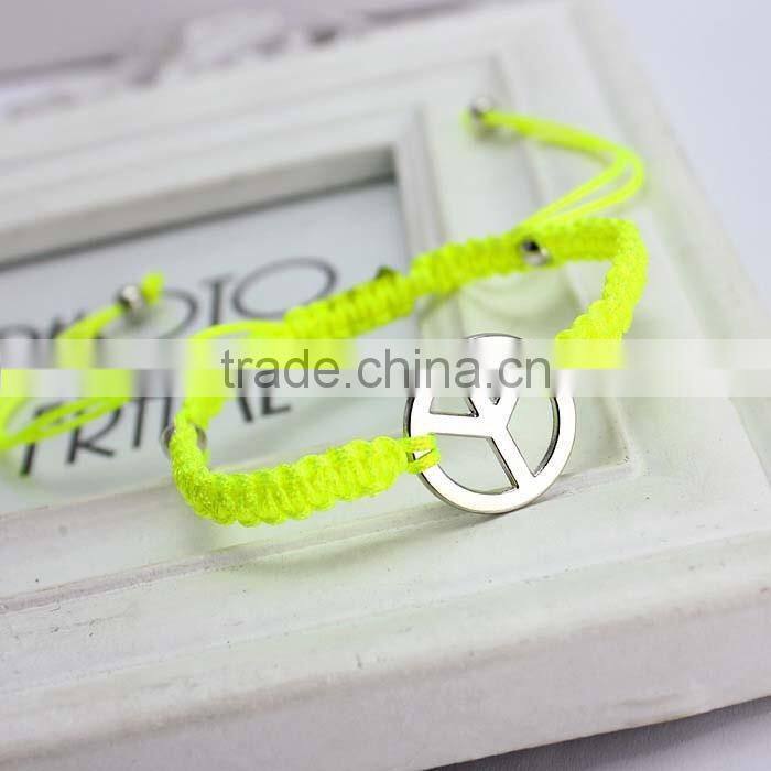 silver peace sign charm bracelet hand braied macrame bracelet friendship bracelet