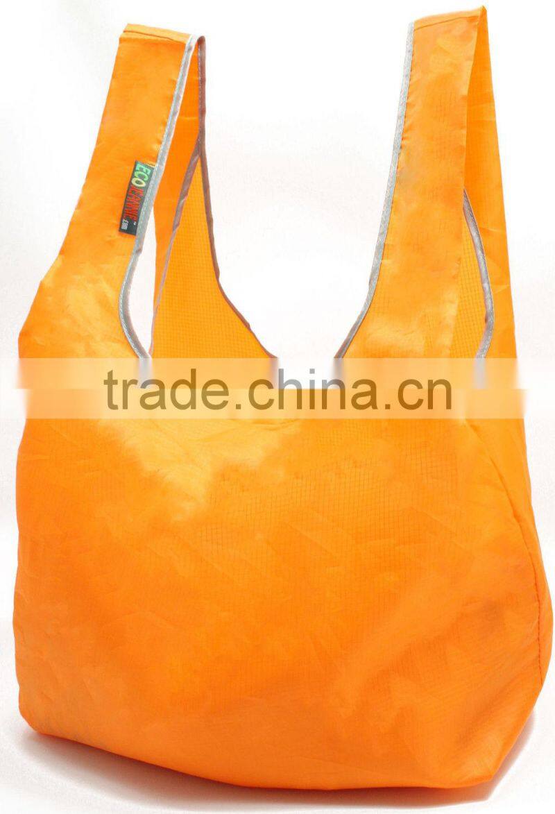 NEW Eco Friendly Ripstop Nylon Foldable Reusable Bag Grocery Shopping Tote Bag with velcro on the top of the handles