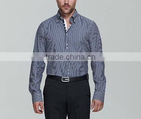 2016 Four Breasted Men's Shirt Long Sleeve Striped Shirt