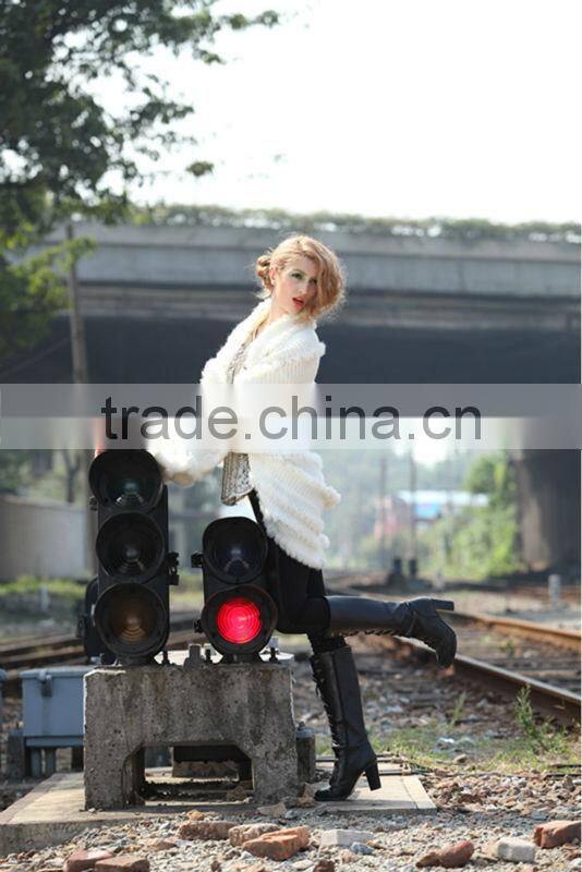 2014 Fashion Ladies Long-sleeve White Cape Collar Cardigan Knitted Partern