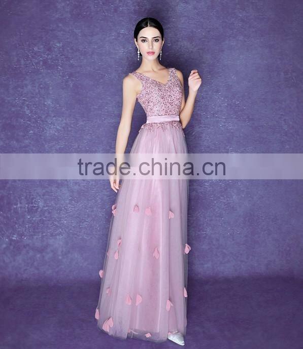 handmade crystal beaded sheath nude evening pink prom dress