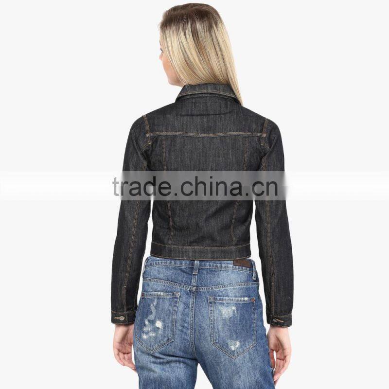 denim black jacket for women wit a little lace OEM services