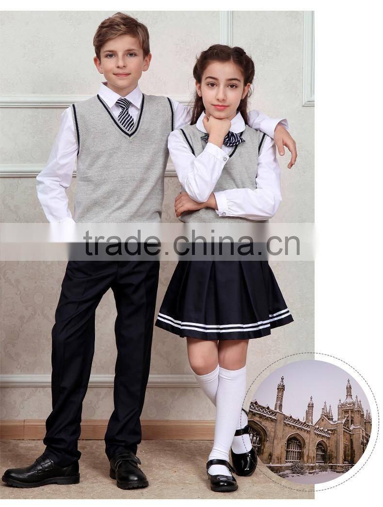 Stylish V-neck sleeveless beautiful knitted korean high school uniforms