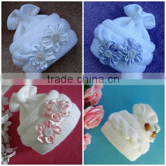 Wholesale Pure Colors Winter Knitting Beanies Baby Kids Bowknot Crochet Hats