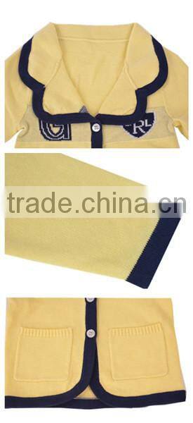 2014 New turn-down collar girl's jacquard two-stone sweater