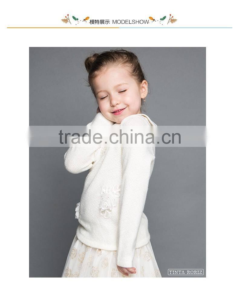 Kid Girls Wear Knnitted Lapel T Shirt With Flower Decoration Girls Long Sleeve t Shirt