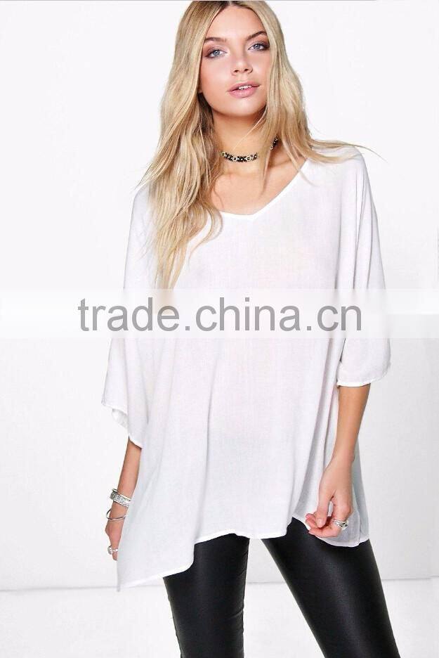 Loose fit oversized dip back blouse wholesale plus size women clothing 2016
