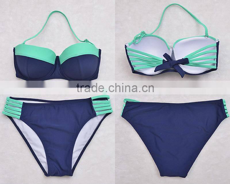 Nylon Plus Size High Waist Bikini backless two piece skinny style stretchable patchwork Sold By Set