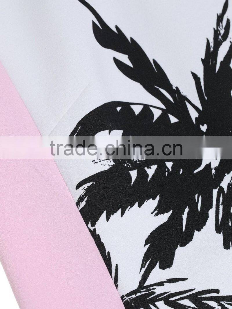 Ladies black and white printing sleeveless dress
