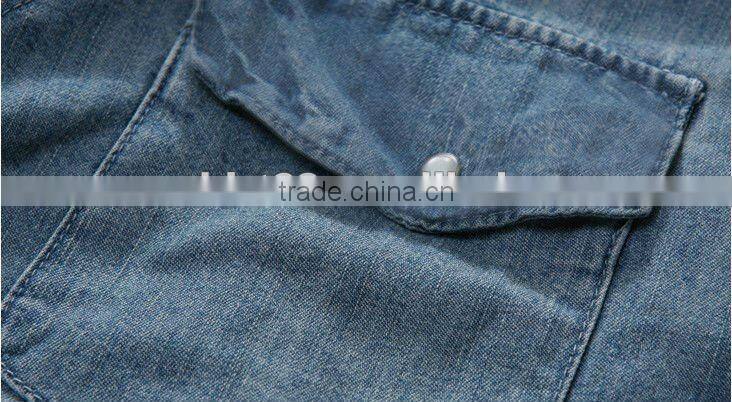 2016 men's 100% cotton washed denim/jeans body fit casual shirt