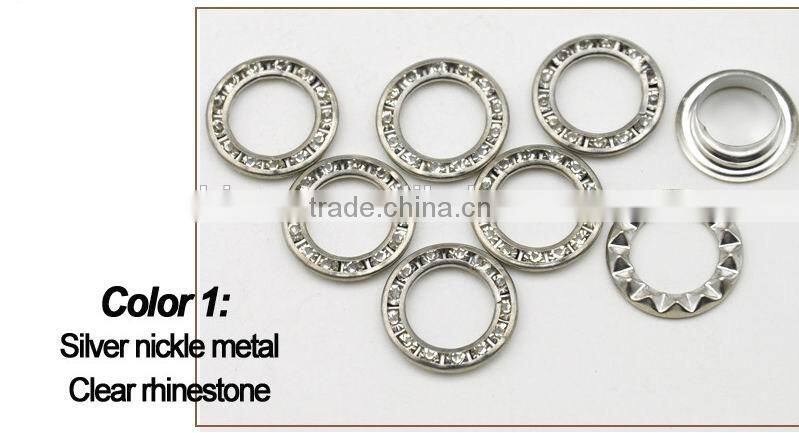 3 colors 15mm round metal brass rhinestone eyelets crystal diamond grommets glass eyelets RE-15mm-001
