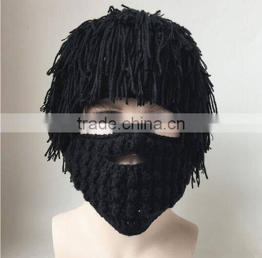 Hot Sell Men Barbarian Knit Crochet Beanie Hat Mad Scientist Wig Mustache Cap Beard Hat