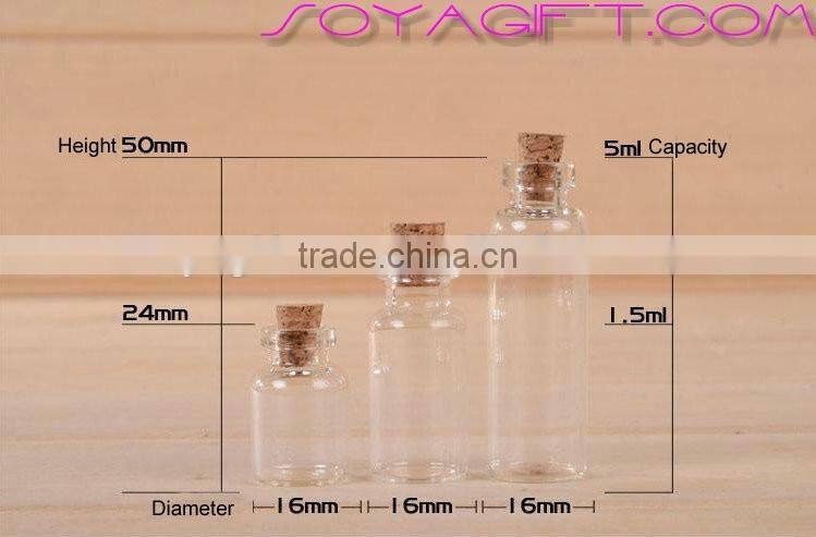 16mm Clear Glass Wishing Bottle With Cork Stopper and Test Tube for Lab