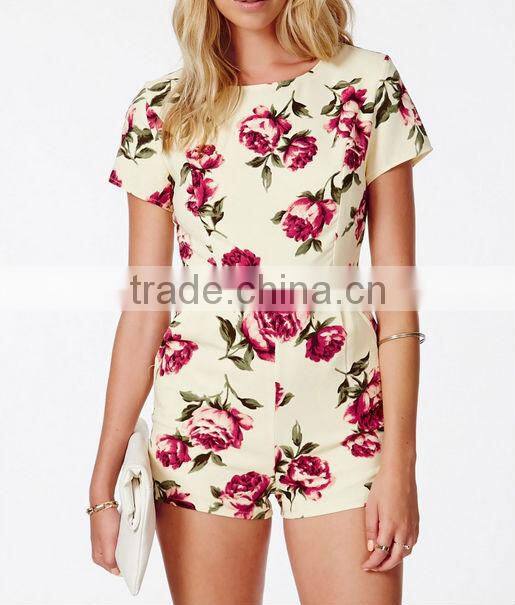 Rose print jumpsuit playsuit, lady playsuit, wholesale playsuit