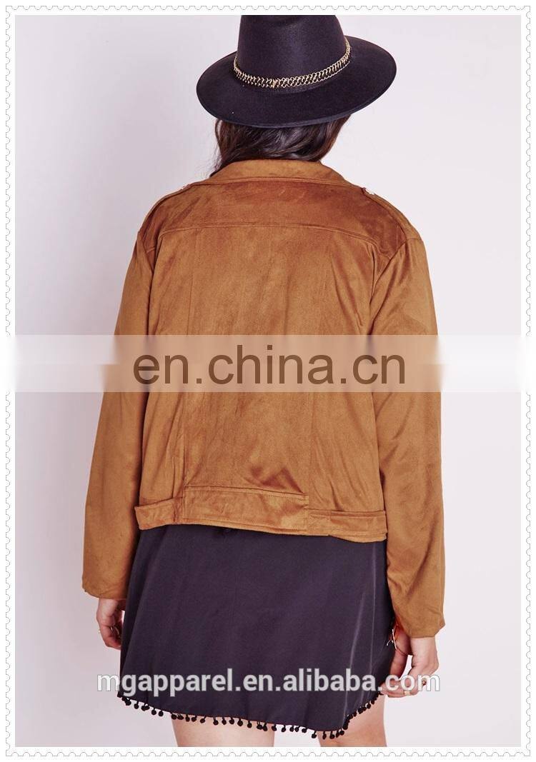 oem plus size female faux suede biker jacket nice design low price made in china