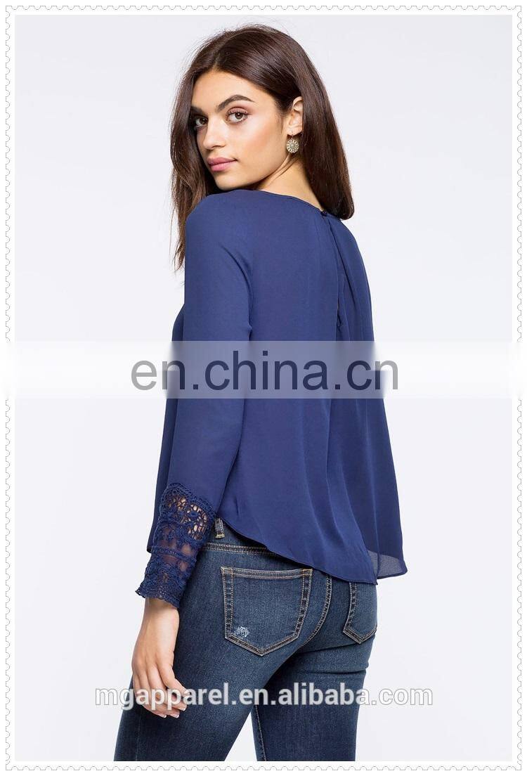 korean style female long sleeve chiffon blouse for ladies wholesale