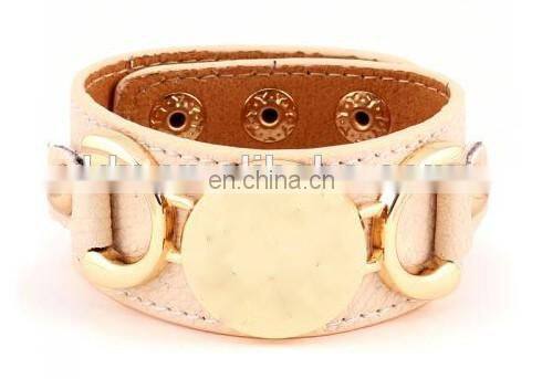 Thin leather wrap with Round plate Monogram Bracelet