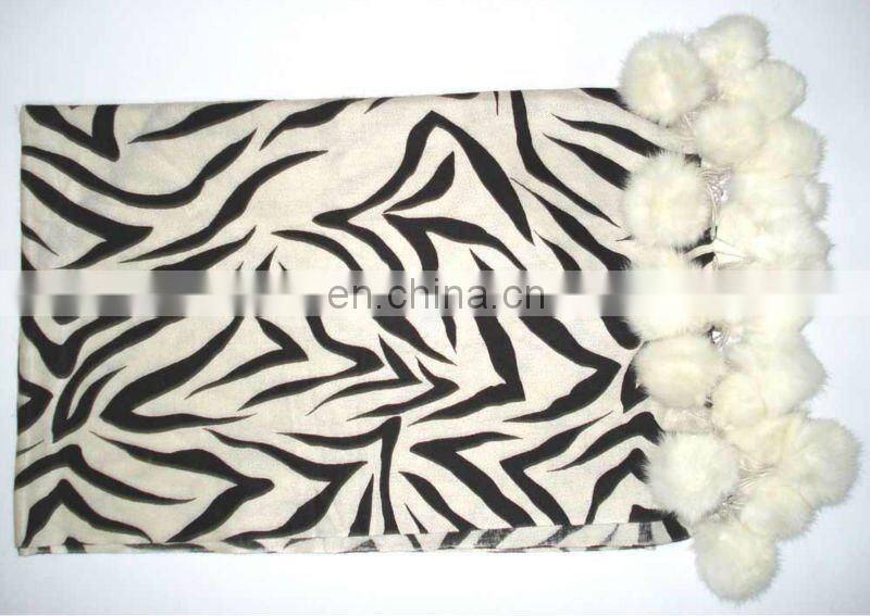 Silk Pashmina wool Animal prints pashmina shawls with fur ball