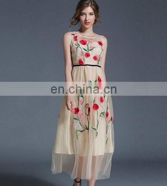 women casual clothing Mesh sleeveless loose printed flower dress