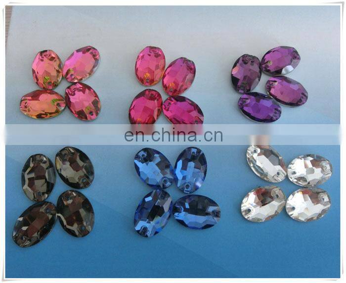 oval sew on glass flat back stone with holes china supplier sew on rhinestones