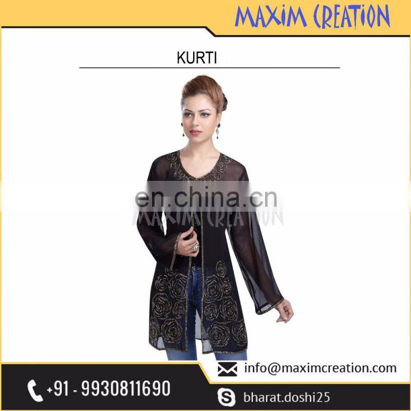 Party Wear Golden Embroidery Design Kurti For ladies 6155