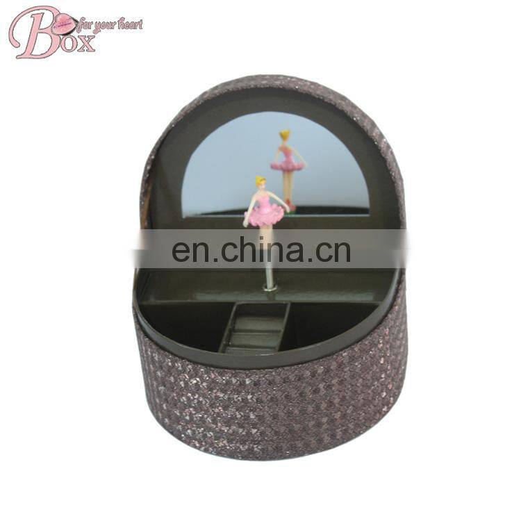 Fashion Semicircle Cardboard Jewelry ballerina music box with Mirror