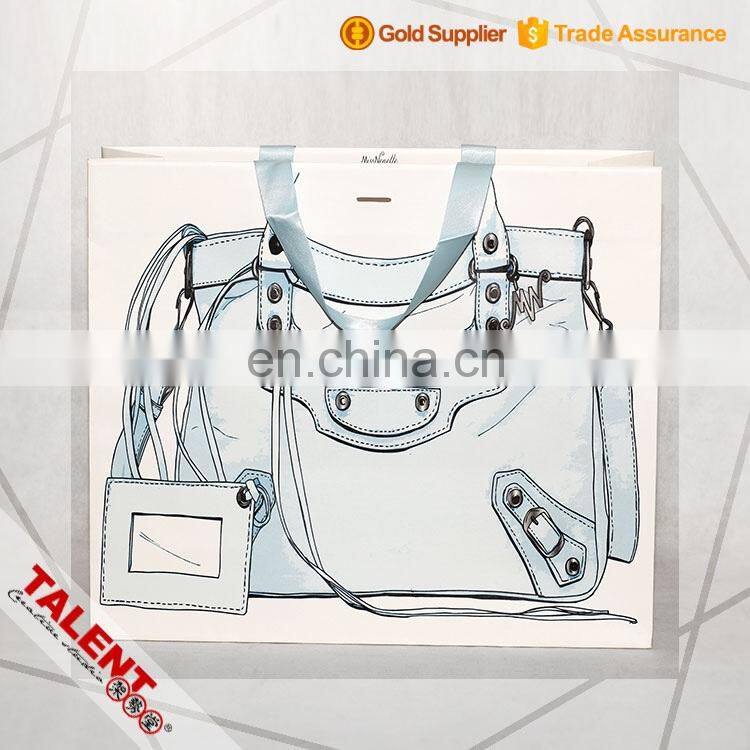 custom creative design offset printed silk ribbon tape handle paper bag
