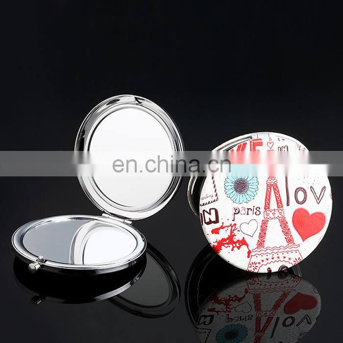 Magnetic closer pu leather compact pocket mirror