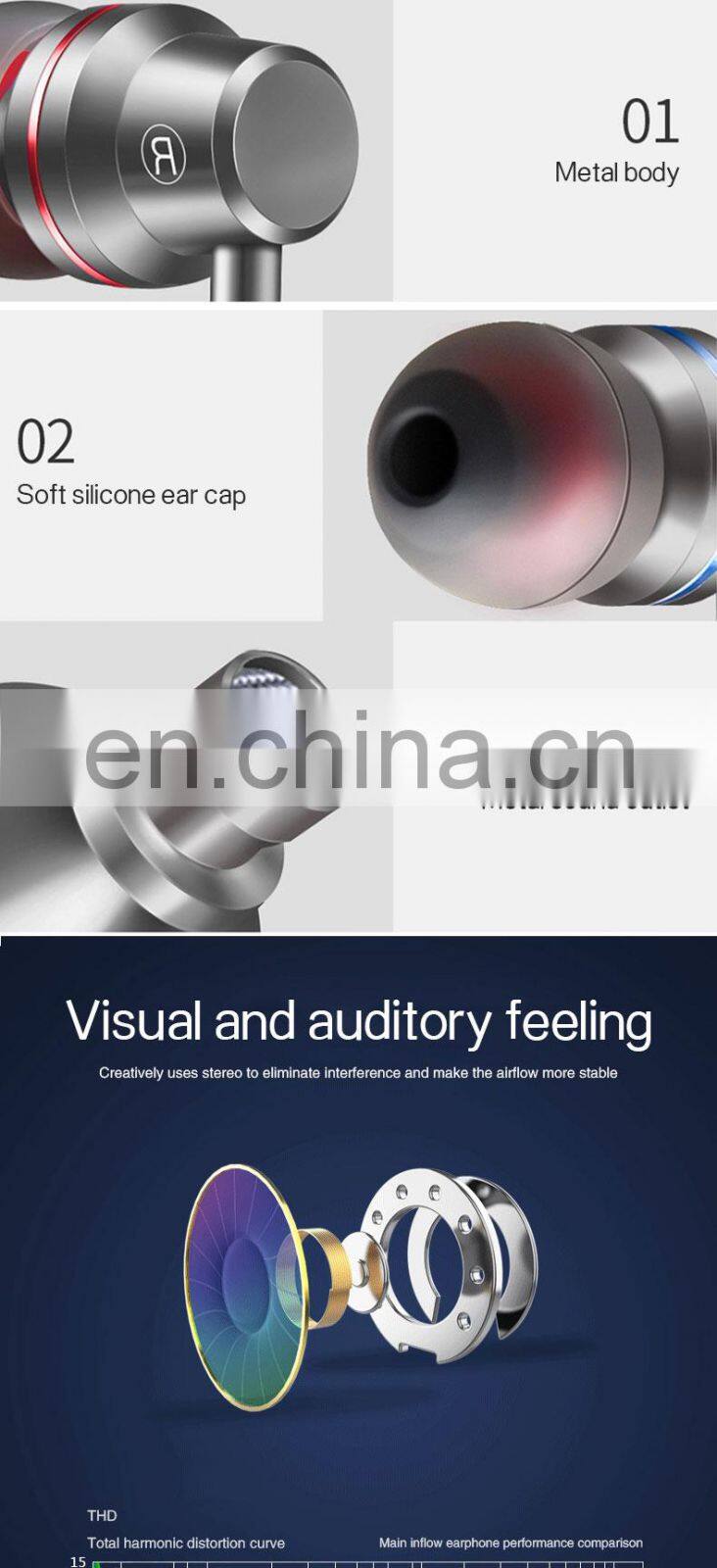 Golden Sky Earbuds With External Microphone Audio Headphone Audio Jack Headset Microphone Earpiece Oem Metal Earphone Wired