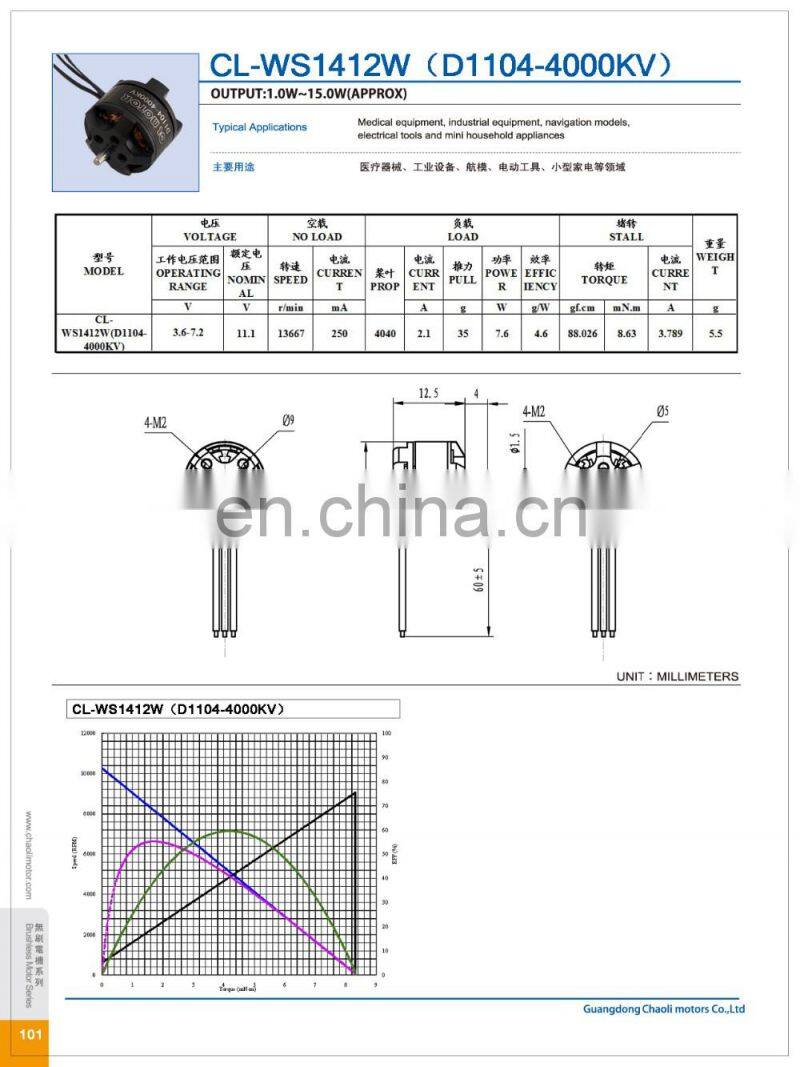 11mm 14mm CL-WS1412W(D1104-4000KV)micro fighting drone brushless DC motor for helicopter and aircarft-chaoli
