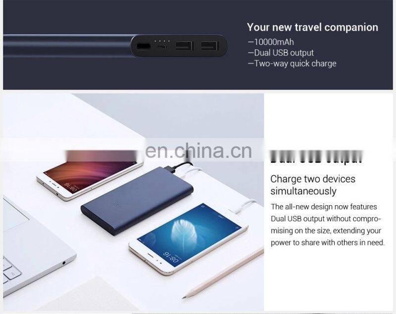 Xiaomi Original Mi Power Bank 3 18W 10000mAh Quick Charge Dual-USB Aluminium Powerbank Fast Charger Portable External Battery