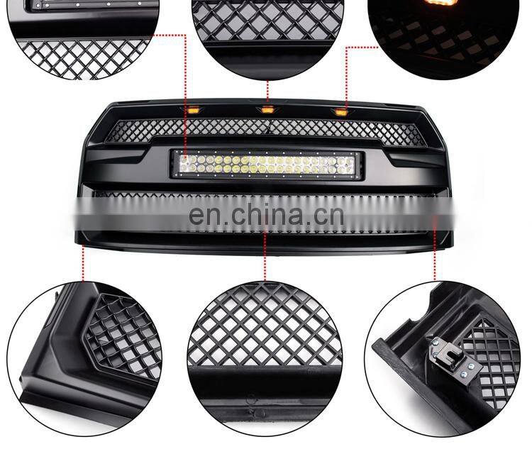 Fits F150 2015-2017 Front Upper Grille Raptor Style With LED Light Bar