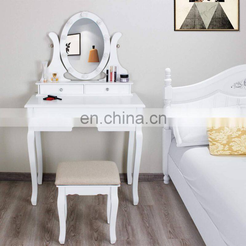 Vanity Dressing Desk Set with 10 LED Lights 5 Drawers Makeup Table with Stool