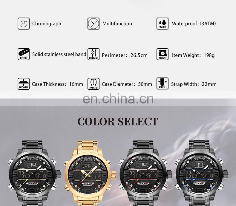 RISTOS Watch Fashion Quartz Chronograph Watches Luxury Brand Stainless Steel Water Resistant 3ATM Watches Men RISTOS 9338