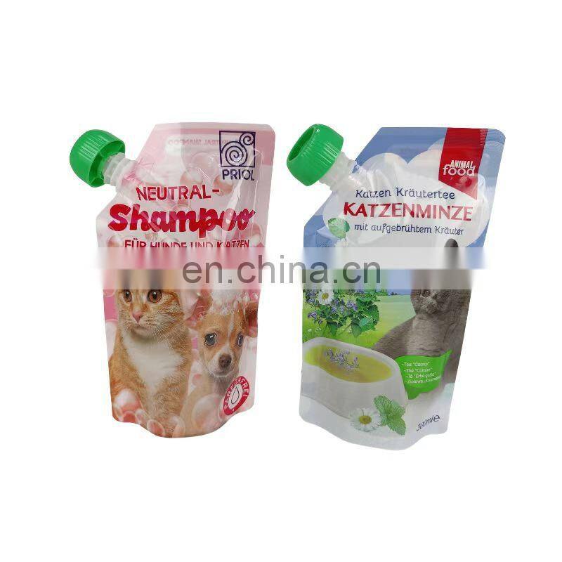 Colorful printing Pet Dog Shampoo Packaging Spout Pouch doypack For PET Food Bag