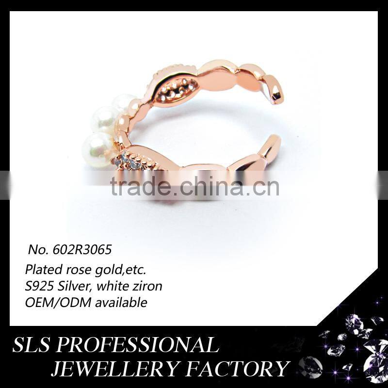 Gemstone ring 3 pearl rings fashion rose gold plated jewelry wholesale 2014 wedding ring