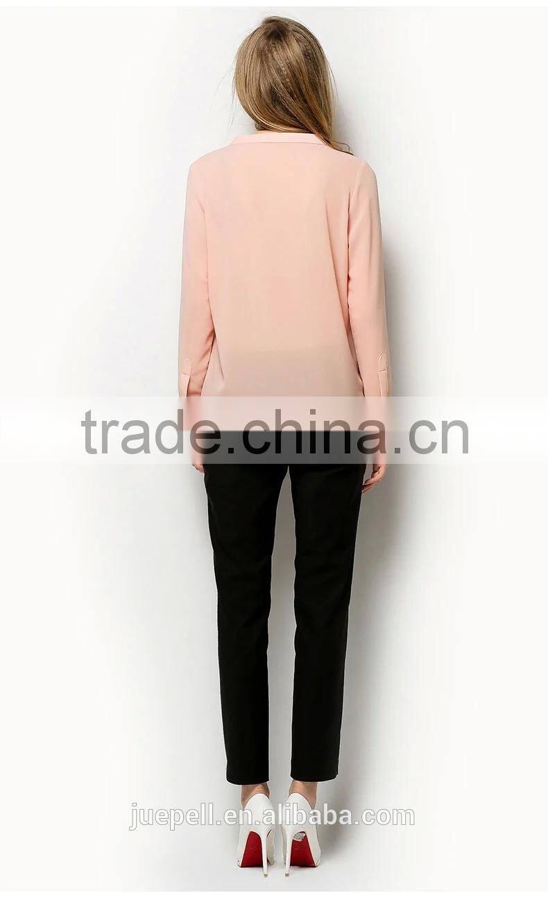 2015 ladies hot selling new design long sleeve blouse check chiffon blouse