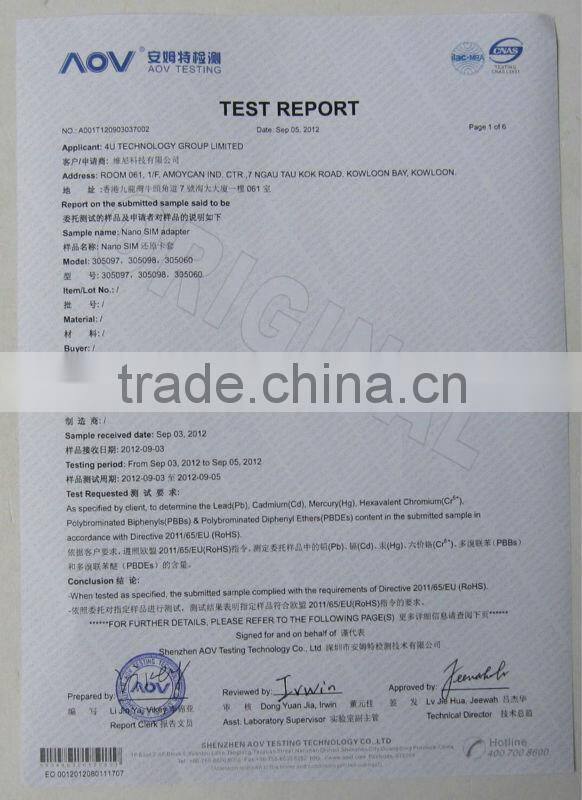 Black Nano SIM (4FF) to Micro SIM card adapter for iphone5