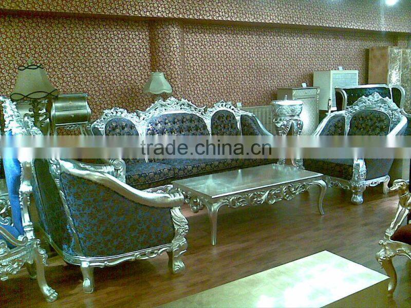 Elegant white wooden frame floral stripe fabric sofa set A10199