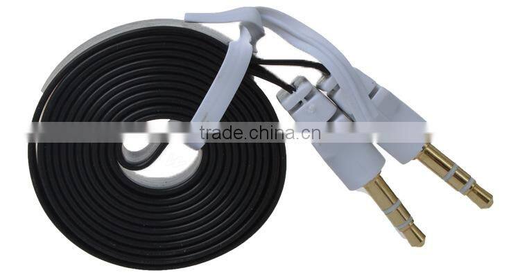 Gold plated Flat aux audio cable 3.5mm audio cable braided 3.5mm stereo jack cable