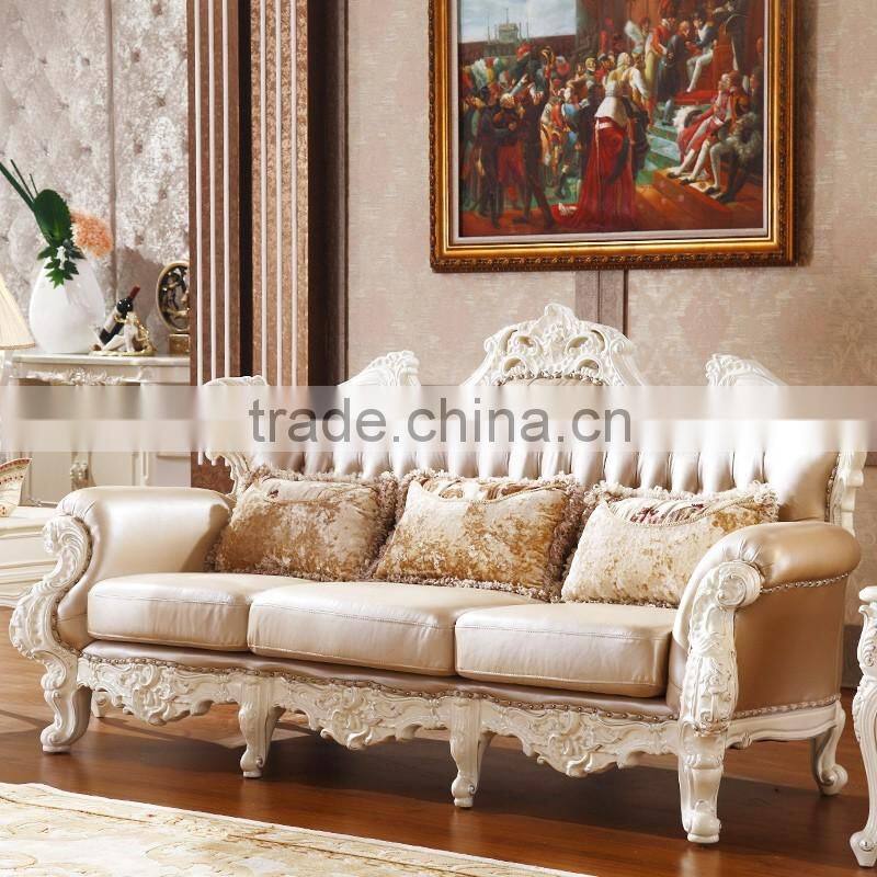 Luxury Classical French Italian European Antique Style Carved Rubber Solid Wood Frame Artistic Red Brown Leather Sofa Set
