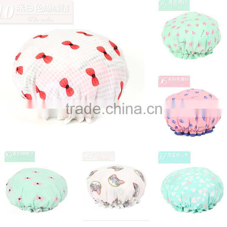 china alibaba custom women shower cap with white dot