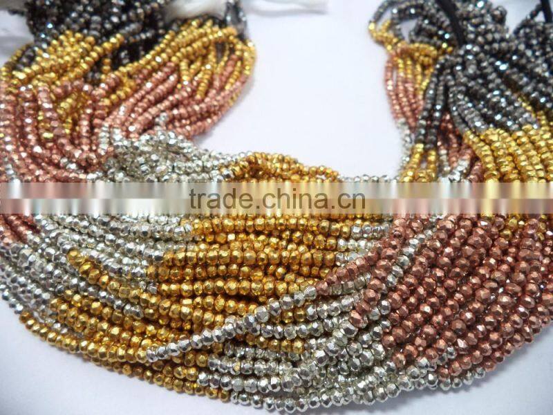 HANDMADE NATURAL BLUE FIRE LABRADORITE 3-4MM RONDELLE FACETED LOOSE BEADS STRAND