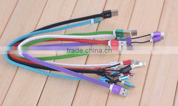 High quality charging and data sync 2 in 1 zipper USB cable