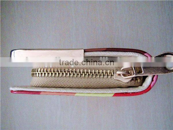 Hot sale cheap posh colorful striped shiny pu purse with decoration